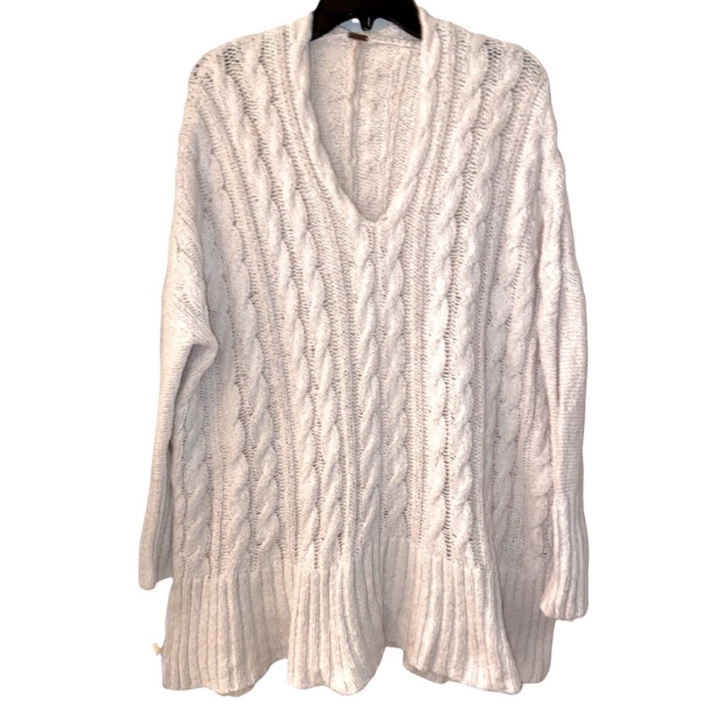 Free People Cream V-Neck Cable Knit Dolman Sleeve Sweater - Picture 7 of 10